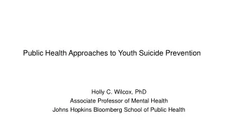 Public Health Approaches to Youth Suicide Prevention  Holly C. Wilcox, PhD  Associate Professor of