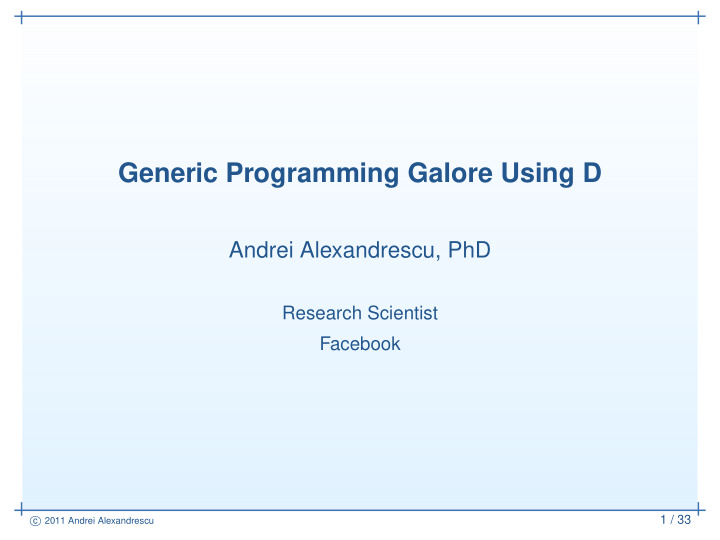 generic programming galore using d