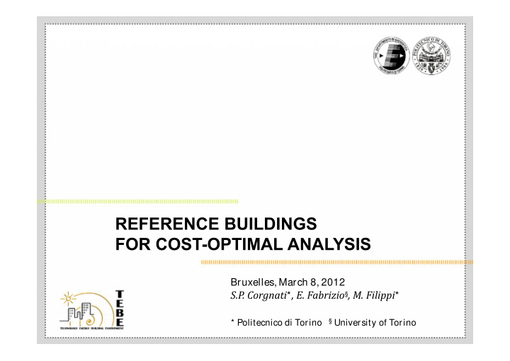 reference buildings for cost optimal analysis