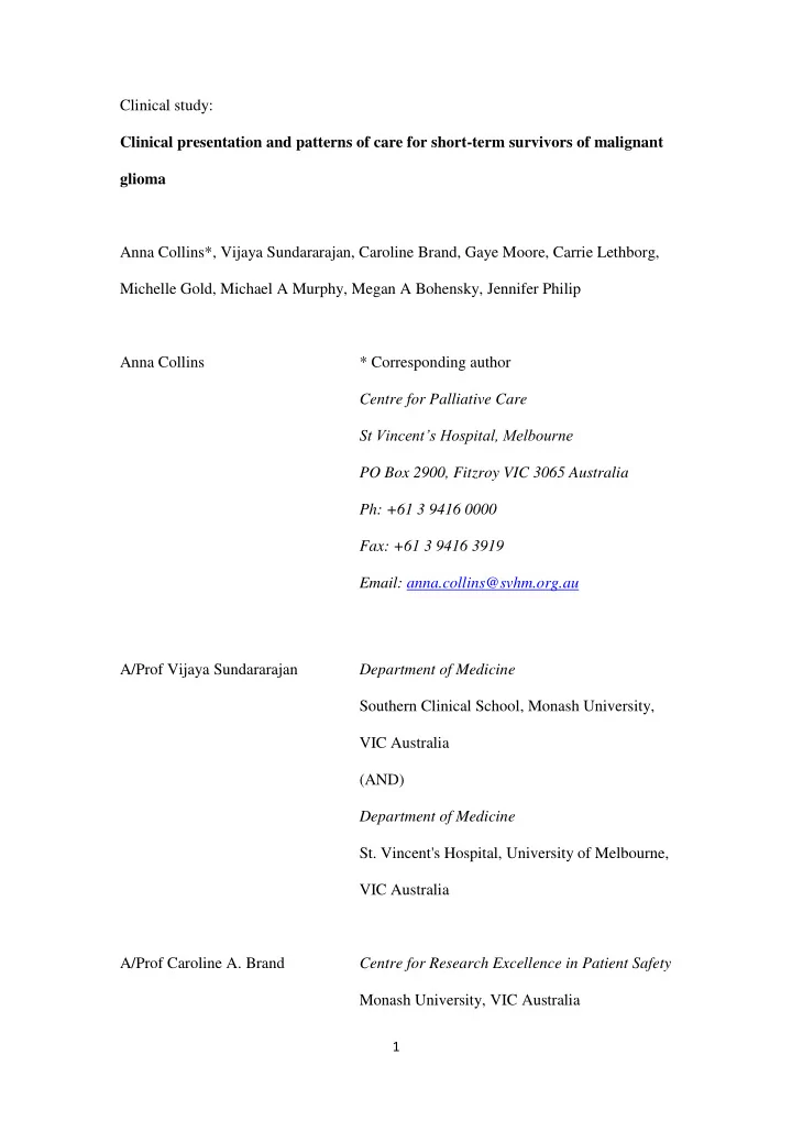 clinical study clinical presentation and patterns of care