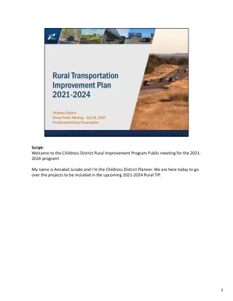 Rural Transportation  Improvement Plan  2021-2024  Childress District  Virtual Public Meeting