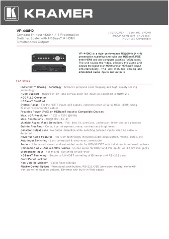 VP-440H2  | VGA/UXGA - 15-pin HD  | HDMI  Compact 5Input 4K60 4:4:4 Presentation  | HDCP
