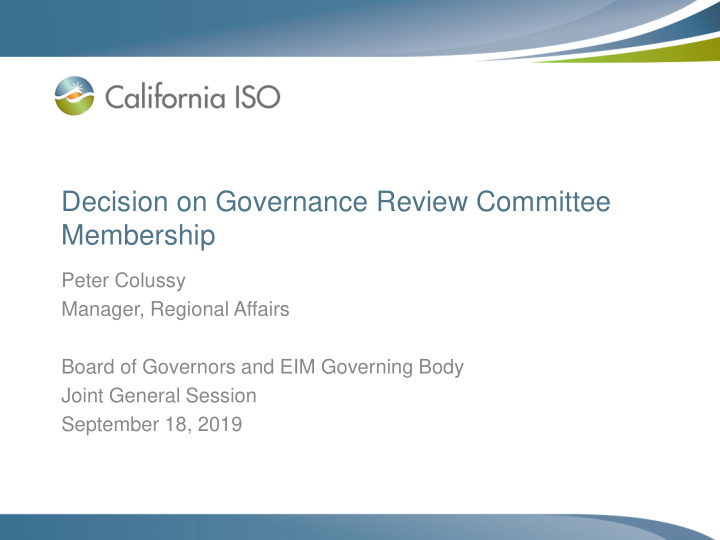 decision on governance review committee membership