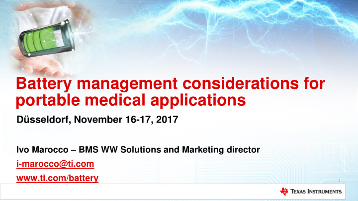 battery management considerations for portable medical