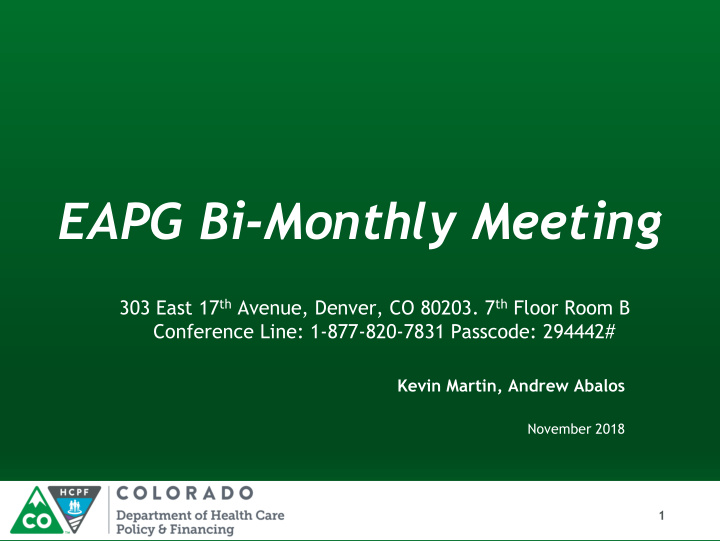eapg bi monthly meeting