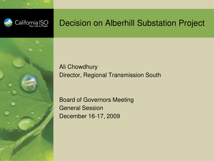 decision on alberhill substation project