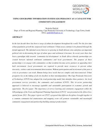 USING GEOGRAPHIC INFORMATION SYSTEM (GIS) PEDAGOGY AS A CATALYST FOR  COMMUNITY ENGAGEMENT