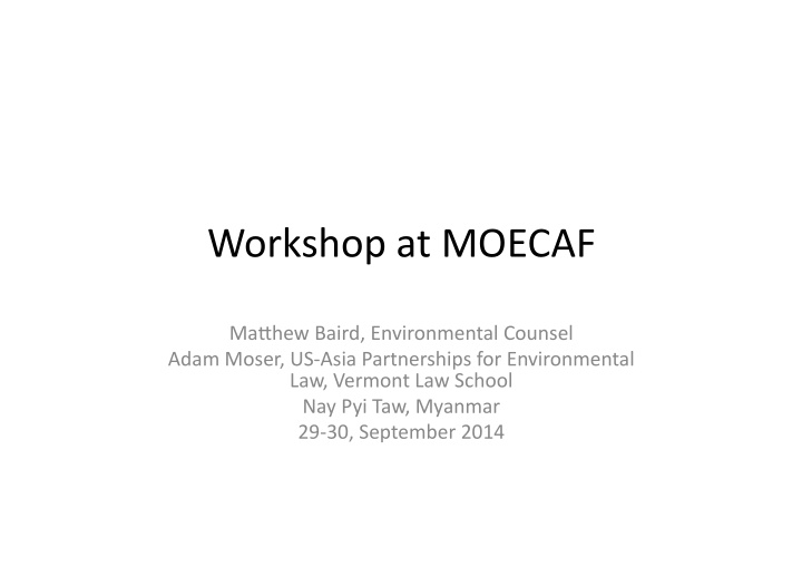 workshop at moecaf