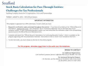 Stock Basis Calculation for Pass-Through Entities:  Challenges for Tax Professionals  Tackling