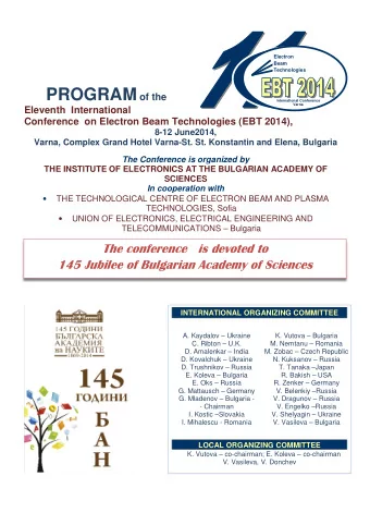 8 June 2014 Sunday  Arrival and registration day  18.00  Registration  EBT 2014 Conference office -