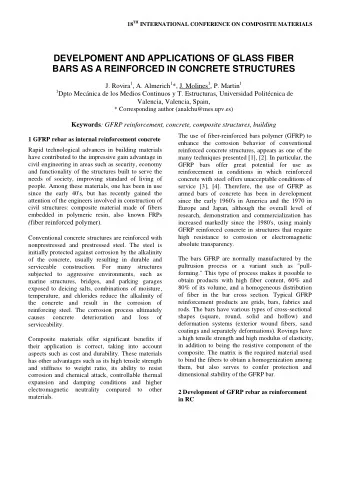DEVELPOMENT AND APPLICATIONS OF GLASS FIBER  BARS AS A REINFORCED IN CONCRETE STRUCTURES J. Rovira
