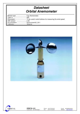 Datasheet  Orbital Anemometer  Module type ......................... Cup Anemometer.  Type nr.