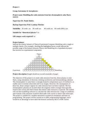 Project 1  Group Astronomy &amp; Astrophysics  Project name Modelling the radio emission from hot