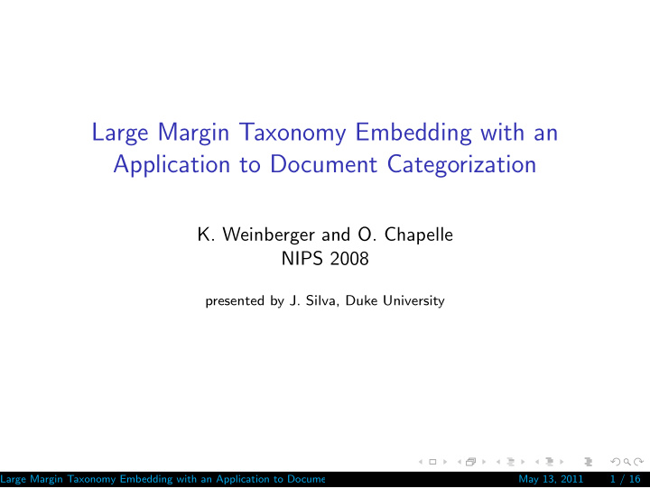 large margin taxonomy embedding with an application to