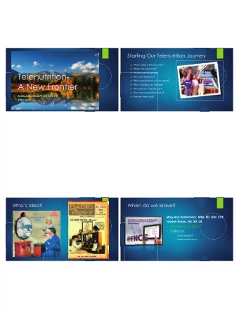 Telenutrition- u Where are we going? u Why this direction? u What equipment will we need?  A New