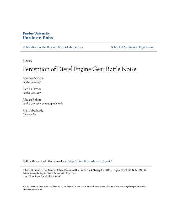 perception of diesel engine gear ratule noise