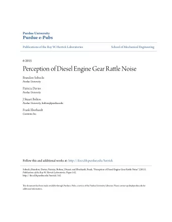 Perception of Diesel Engine Gear Ratule Noise  Brandon Sobecki  Purdue University  Patricia Davies