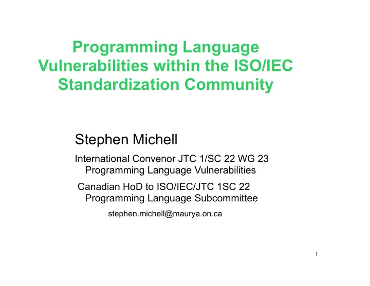 programming language vulnerabilities within the iso iec
