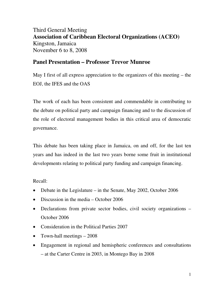 third general meeting association of caribbean electoral