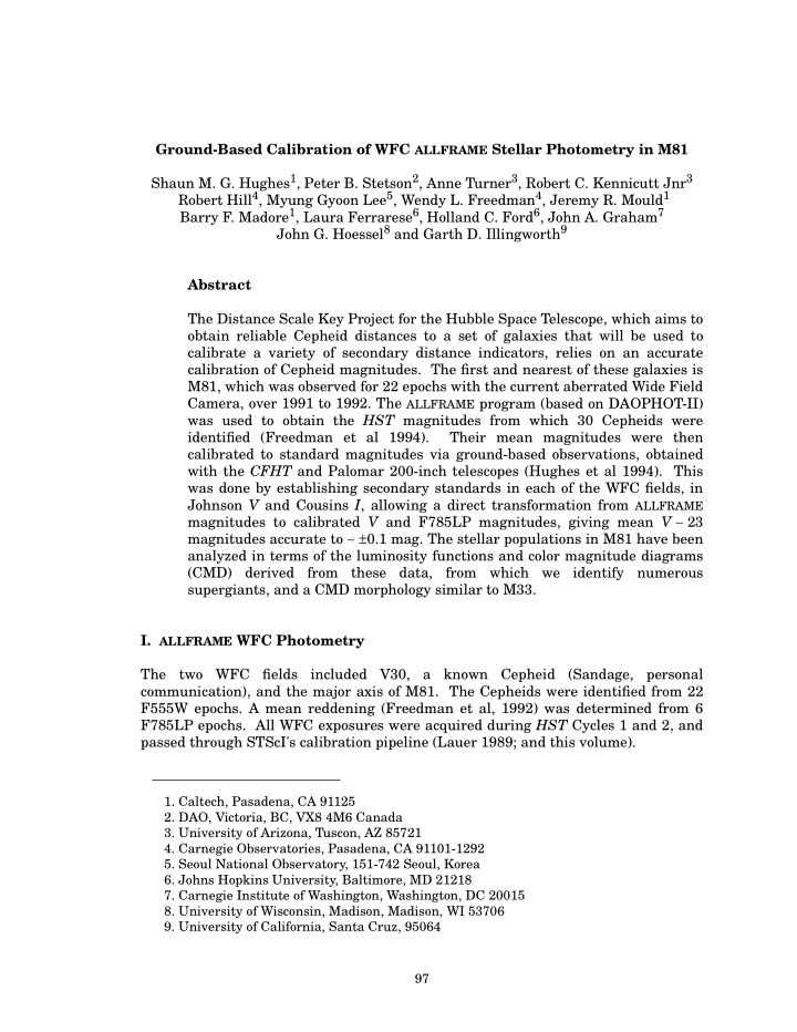 ground based calibration of wfc allframe stellar