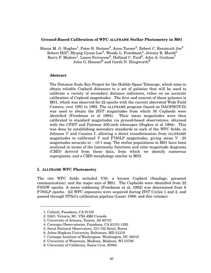 ground based calibration of wfc allframe stellar