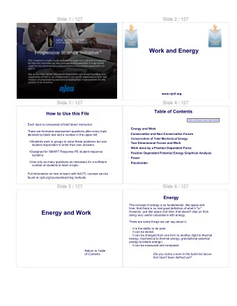 Work and Energy  www.njctl.org  Slide 3 / 127  Slide 4 / 127  Table of Contents  How to Use this