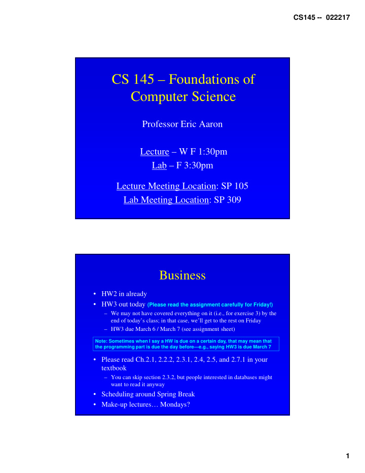 cs 145 foundations of computer science