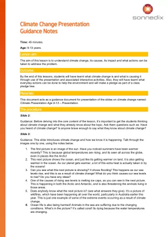 Cl  Climate Cha  Change P  Pre  resenta  tati  tion  n  Guida  dance No  e Notes  es Time: 45
