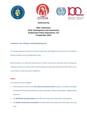 Statement by Mito Tsukamoto  Chief, Development and Investments  Employment Policy Department, ILO