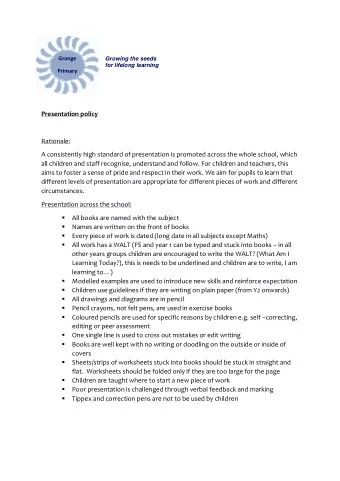 Grange  Growing the seeds for lifelong learning  Primary  Presentation policy  Rationale:  A