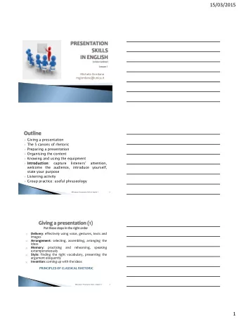 15/03/2015  Michela Giordano  mgiordano@unica.it  Giving a presentation  The 5 canons of