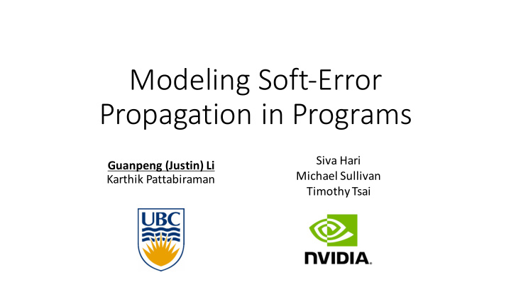 modeling soft error propagation in programs