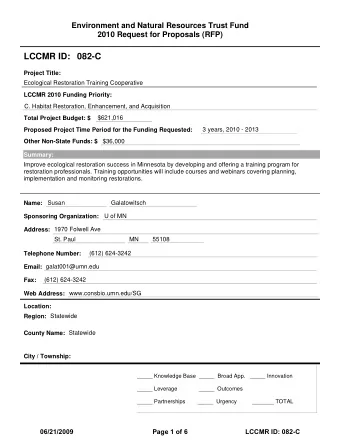 LCCMR ID: 082-C  Project Title:  Ecological Restoration Training Cooperative  LCCMR 2010 Funding