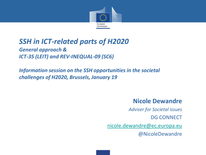 ssh in ict related parts of h2020 general approach ict 35