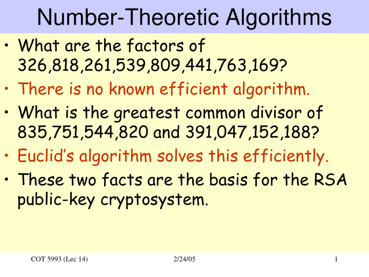 number theoretic algorithms