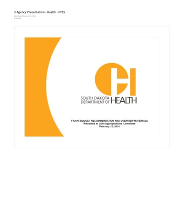 OU TH DAKO TA HEA[JH  S DEPARTMENT OF  FY2015 BUDGET RECOMMENDATION AND OVERVIEW MATERIALS