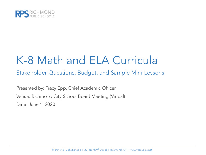 k 8 math and ela curricula