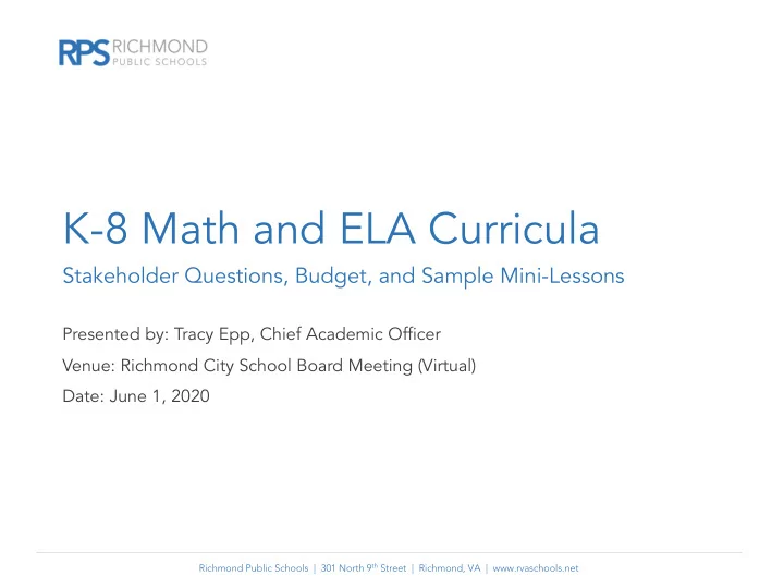 k 8 math and ela curricula