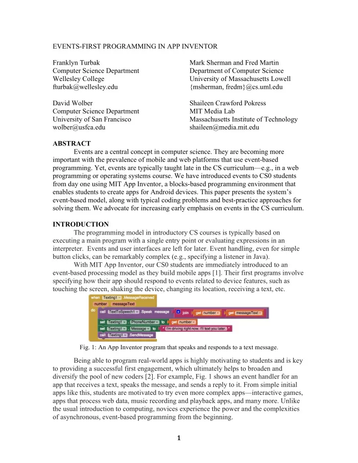 events first programming in app inventor mark sherman and