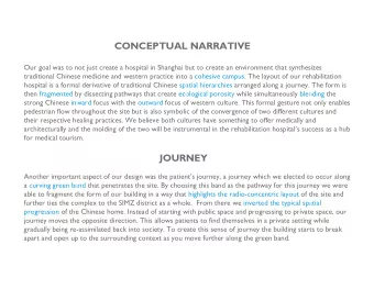 CONCEPTUAL NARRATIVE  Our goal was to not just create a hospital in Shanghai but to create an
