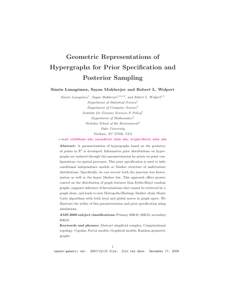 geometric representations of hypergraphs for prior
