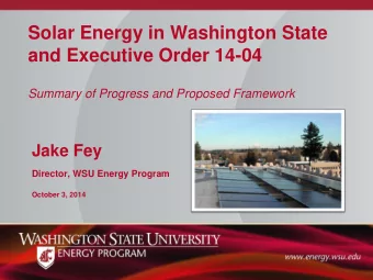 Solar Energy in Washington State and Executive Order 14-04 Summary of Progress and Proposed