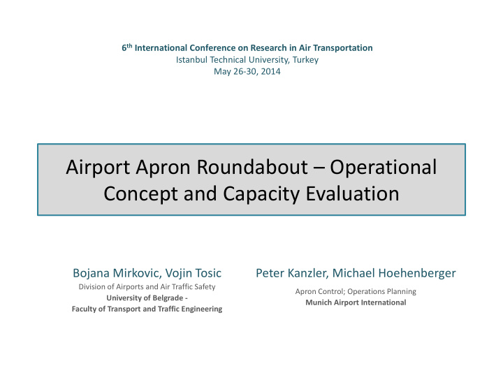 airport apron roundabout operational concept and capacity