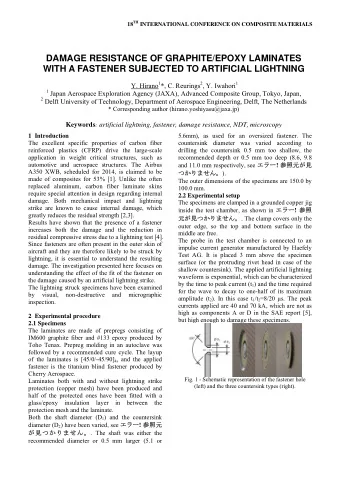 DAMAGE RESISTANCE OF GRAPHITE/EPOXY LAMINATES  WITH A FASTENER SUBJECTED TO ARTIFICIAL LIGHTNING Y.