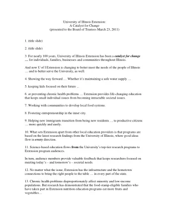 University of Illinois Extension:  A Catalyst for Change  (presented to the Board of Trustees March