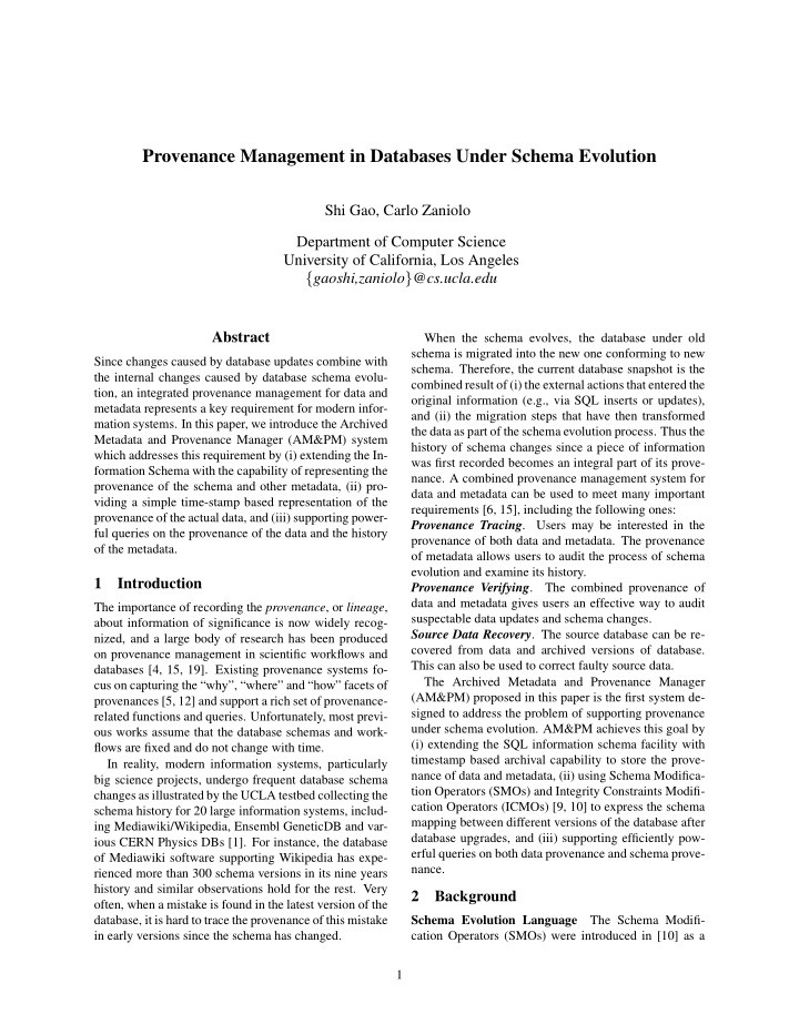 provenance management in databases under schema evolution