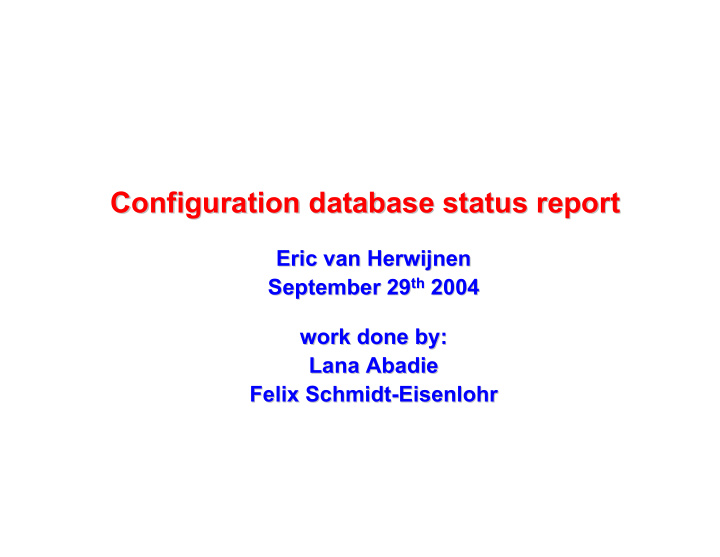 configuration database status report configuration