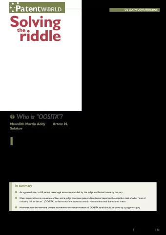 Solving  Solving (Federal Circuit) 5 , a judge construes patent claim terms based on the