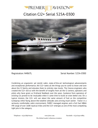 Citation CJ2+ Serial 525A-0300 Registration: N486TL