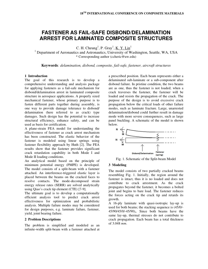 fastener as fail safe disbond delamination arrest for